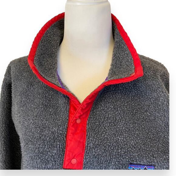 Vintage Patagonia Charcoal Gray Fleece with Red Trim Made in USA - Picture 2 of 7